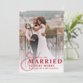 Getrouwd en zo erg vrolijk bruiloft foto Pas getro Feestdagenkaart (Staand voorkant)
