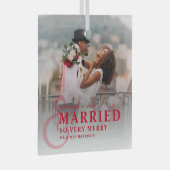 Getrouwd en zo erg vrolijk foto bruiloft Passen ge Glas Ornament (Voorkant Rechts)