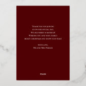 Getrouwd Felrood Gouden Script Foto Kerstmis Folie Feestdagenkaart (Achterkant)