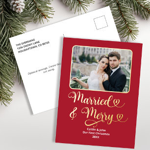Getrouwd Gelukkig Jonggehuwd Eerste Kerst Foto Roo Folie Feestdagen Briefkaart