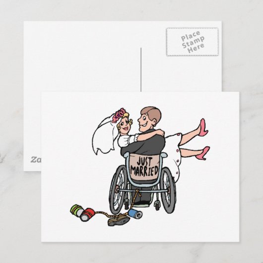 Getrouwd (Groom rolstoel) Aankondigingskaart (Voorkant / Achterkant)