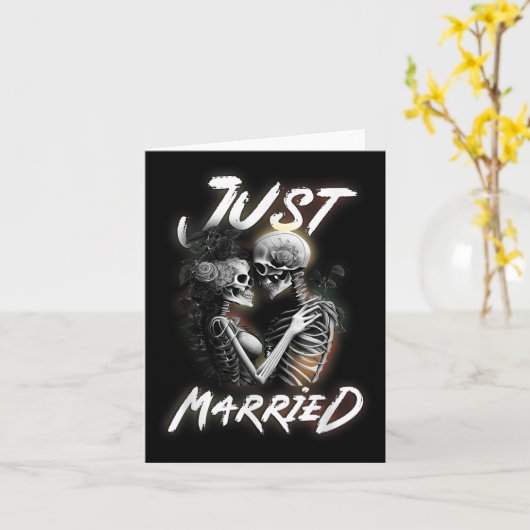 Getrouwd Halloween Skeleton bruid en bruidegom bru Kaart (Gele Bloem)