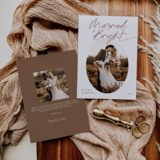 Getrouwd & Helder Boho Modern Script Kerstmis Feestdagenkaart