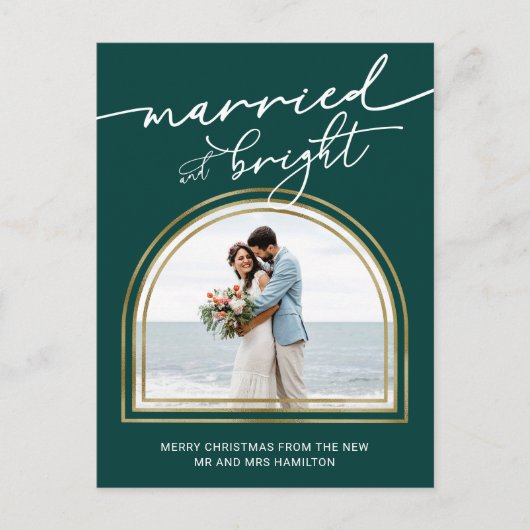 Getrouwd & Helder Boog Huwelijksaankondiging Feestdagenkaart (Voorkant)