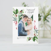 Getrouwd & Helder Kerstmis bruiloft aankondiging (Staand voorkant)