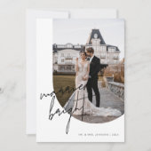 Getrouwd + Helder Script Calligrafie Boog Foto Feestdagenkaart (Voorkant)