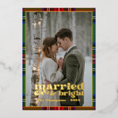 Getrouwd & Helder Tartan Plaid Nieuwgetrouwden Ker Folie Feestdagenkaart (Voorkant)