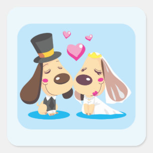 getrouwd hondenpaar vierkante sticker
