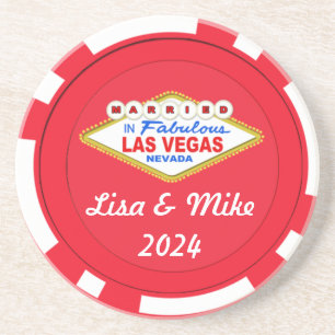 Getrouwd in Las Vegas Chip Coaster-Bewerkbare teks Zandsteen Onderzetter