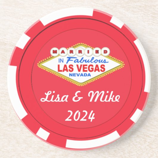 Getrouwd in Las Vegas Chip Coaster-Bewerkbare teks Zandsteen Onderzetter (Voorkant)