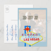 Getrouwd in Las Vegas Fotoaankondiging Blauw Aankondigingskaart (Voorkant / Achterkant)