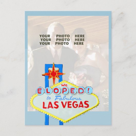 Getrouwd in Las Vegas Fotoaankondiging Blauw Aankondigingskaart (Voorkant)