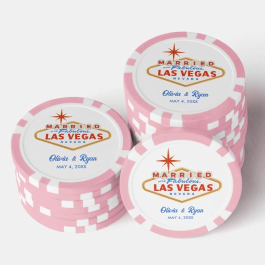 Getrouwd in Las Vegas Pink Casino Wedding Favoriet Poker Chips (Opstapeling)