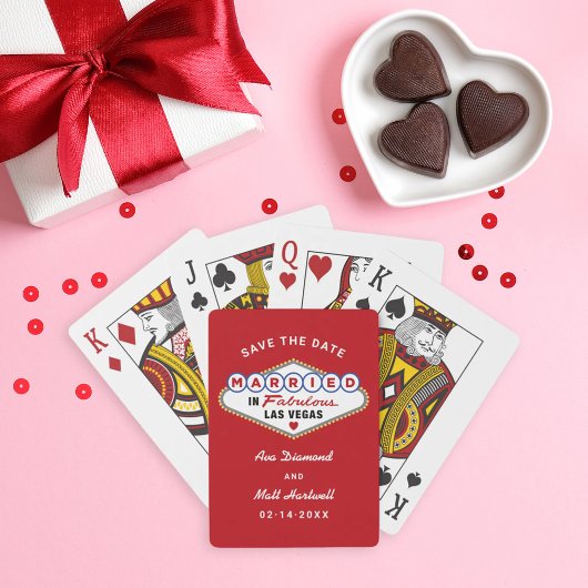 Getrouwd in Las Vegas Rood Bewaar de Datum Pokerkaarten