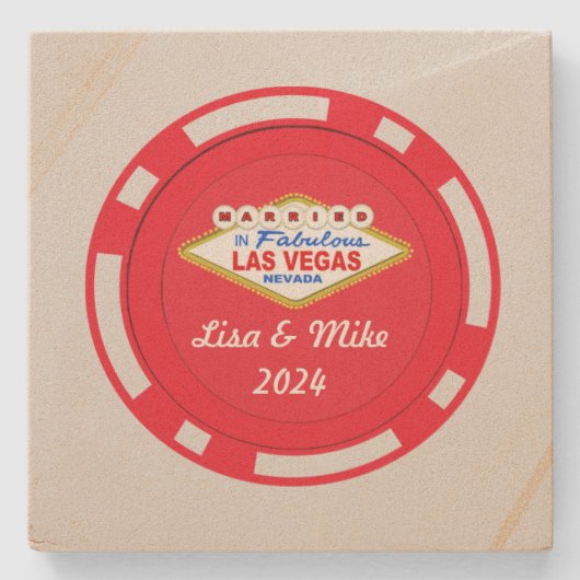 Getrouwd In Vegas Poker Chip Stenen Onderzetter (Voorkant)