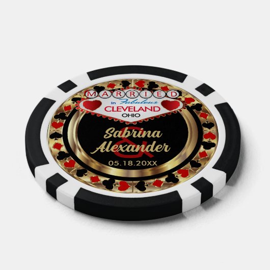 Getrouwd in (Voeg uw stad en staat toe) Pokerchips (Enkel)