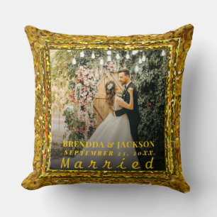 Getrouwd Kerst Elegant Goud Type Huwelijksfoto Kussen