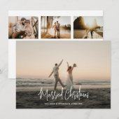 Getrouwd Kerst Handgeschreven Script 4 Fotostrip Feestdagenkaart (Voorkant / Achterkant)