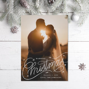 Getrouwd Kerst Handlettering Foto Feestdagenkaart