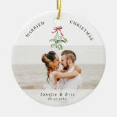 Getrouwd Kerst Schattige Mistletoe Passen getrouwd Keramisch Ornament (Voorkant)