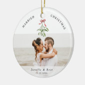 Getrouwd Kerst Schattige Mistletoe Passen getrouwd Keramisch Ornament (Links)