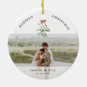 Getrouwd Kerst Schattige Mistletoe Passen getrouwd Keramisch Ornament (Achterkant)