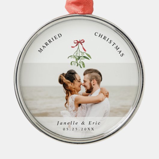 Getrouwd Kerst Schattige Mistletoe Passen getrouwd Metalen Ornament (Voorkant)