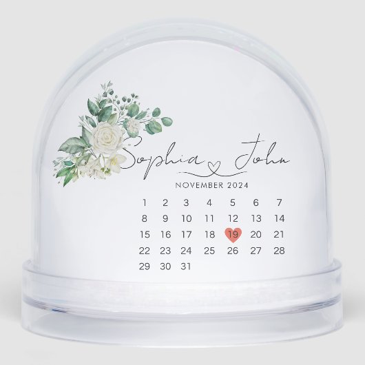 Getrouwd Kerst Trouwdatum Hartschrift Sneeuwbol (Voorkant)