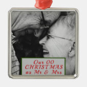 Getrouwd kerst zwart-wit foto metalen ornament (Voorkant)
