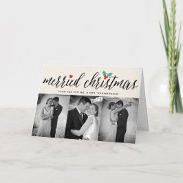 Getrouwd kerstfeest Holly Mistletoe 3 Foto bruilof Aankondiging