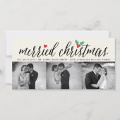 Getrouwd kerstfeest Holly Mistletoe 3 Foto bruilof Feestdagenkaart (Voorkant)