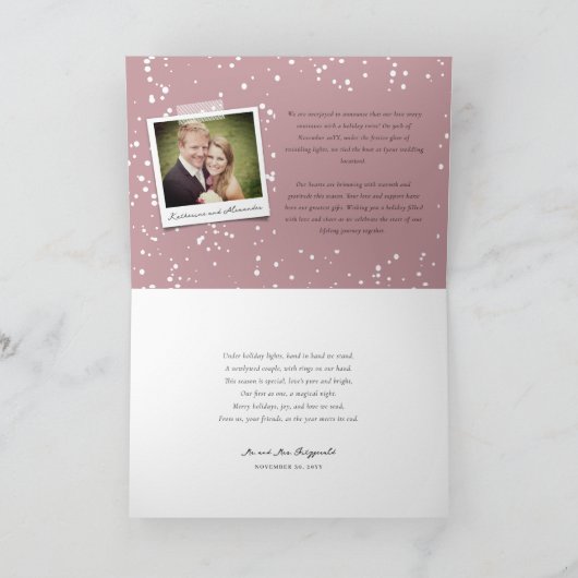 Getrouwd kerstfoto bruiloft feestdagen kaart (Binnen)