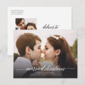 Getrouwd kerstfoto van pasgetrouwden | Wit Feestdagenkaart (Voorkant / Achterkant)