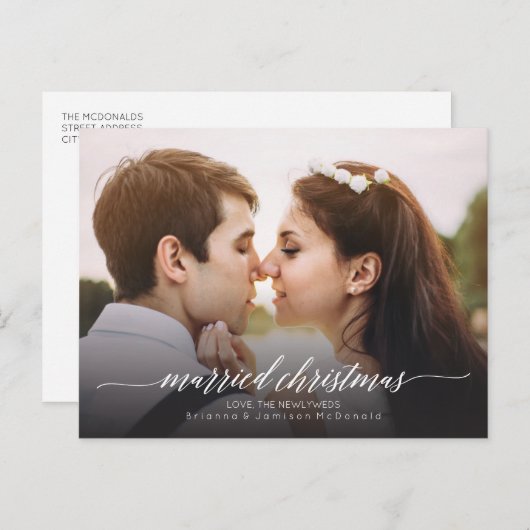 Getrouwd kerstfoto van pasgetrouwden | Wit Feestdagenkaart (Voorkant / Achterkant)