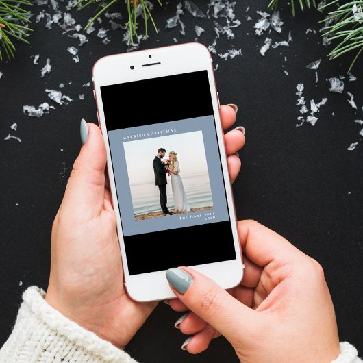 Getrouwd Kerstmis 2 Foto Dusty Blue Feestdagenkaart