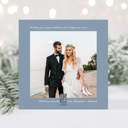 Getrouwd Kerstmis 2 Foto Dusty Blue Feestdagenkaart