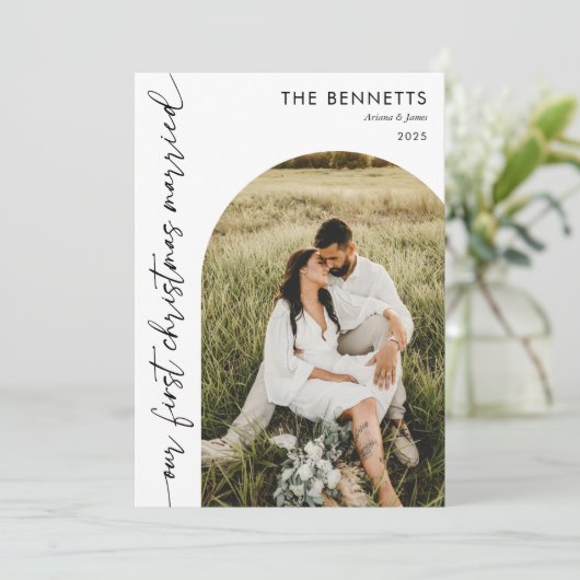 Getrouwd Kerstmis Multi Photo Arch Kerstmis Feestdagenkaart (Staand voorkant)