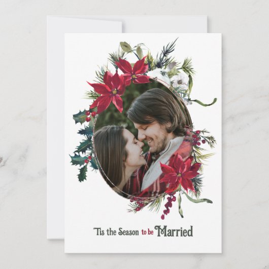 Getrouwd Kerstmis Poinsettia Foto Bruiloft Kaart (Voorkant)