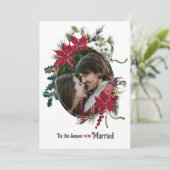 Getrouwd Kerstmis Poinsettia Foto Bruiloft Kaart (Staand voorkant)