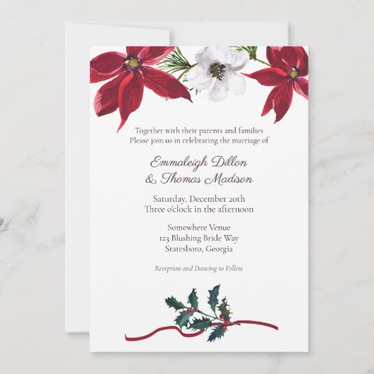 Getrouwd Kerstmis Poinsettia Foto Bruiloft Kaart (Achterkant)