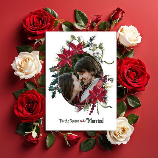 Getrouwd Kerstmis Poinsettia Foto Bruiloft Kaart