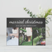 Getrouwd kerstschoolbordscript | Drie foto's Feestdagenkaart (Staand voorkant)