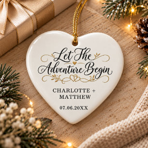 Getrouwd Laat het Avontuur Beginnen Hart Keramisch Ornament