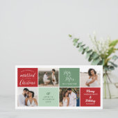 Getrouwd Little Christmas Squares 4 Fotobruiloft Feestdagenkaart (Staand voorkant)