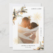 Getrouwd & Merry 2 Foto Goud Sneeuwvlok Kerstmis Feestdagenkaart (Voorkant)