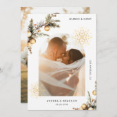 Getrouwd & Merry 2 Foto Goud Sneeuwvlok Kerstmis Feestdagenkaart (Voorkant / Achterkant)