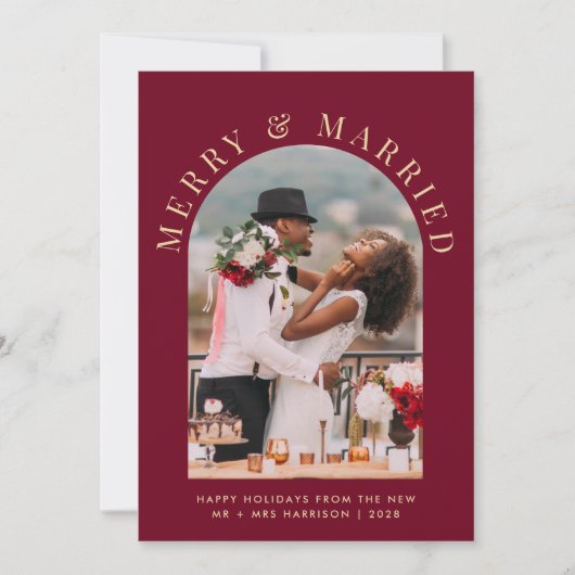 Getrouwd Merry Arch Foto Bourgondië Gouden Kerstmi Feestdagenkaart (Voorkant)
