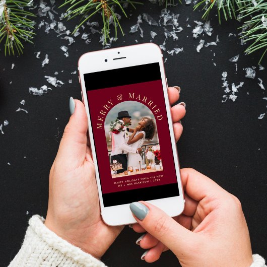 Getrouwd Merry Arch Foto Bourgondië Gouden Kerstmi Feestdagenkaart