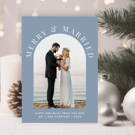 Getrouwd Merry Arch Foto Dusty Blue Christmas Feestdagenkaart