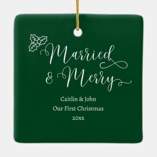 Getrouwd Merry Custom 1e Kerst Pas getrouwd Groen Keramisch Ornament (Achterkant)